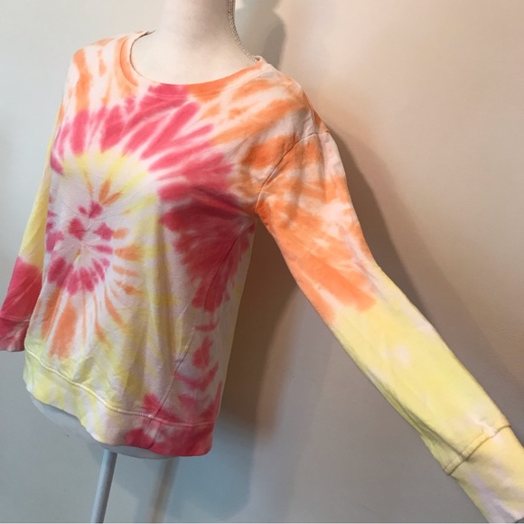 Anthro Jane & Delancey Tie Dye Long Sleeve Crewneck Sweatshirt Orange Yellow XS - Picture 2 of 10